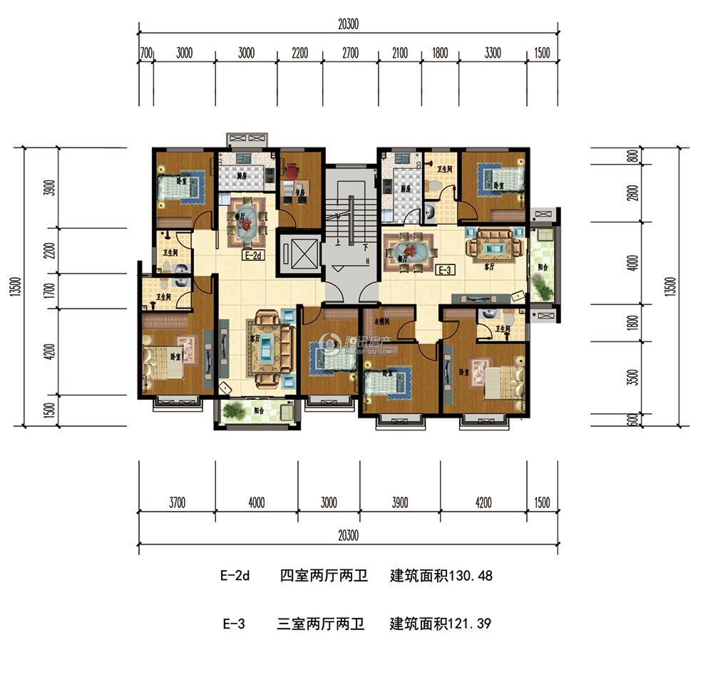 e-2d 四室两厅两卫 建筑面积约130.