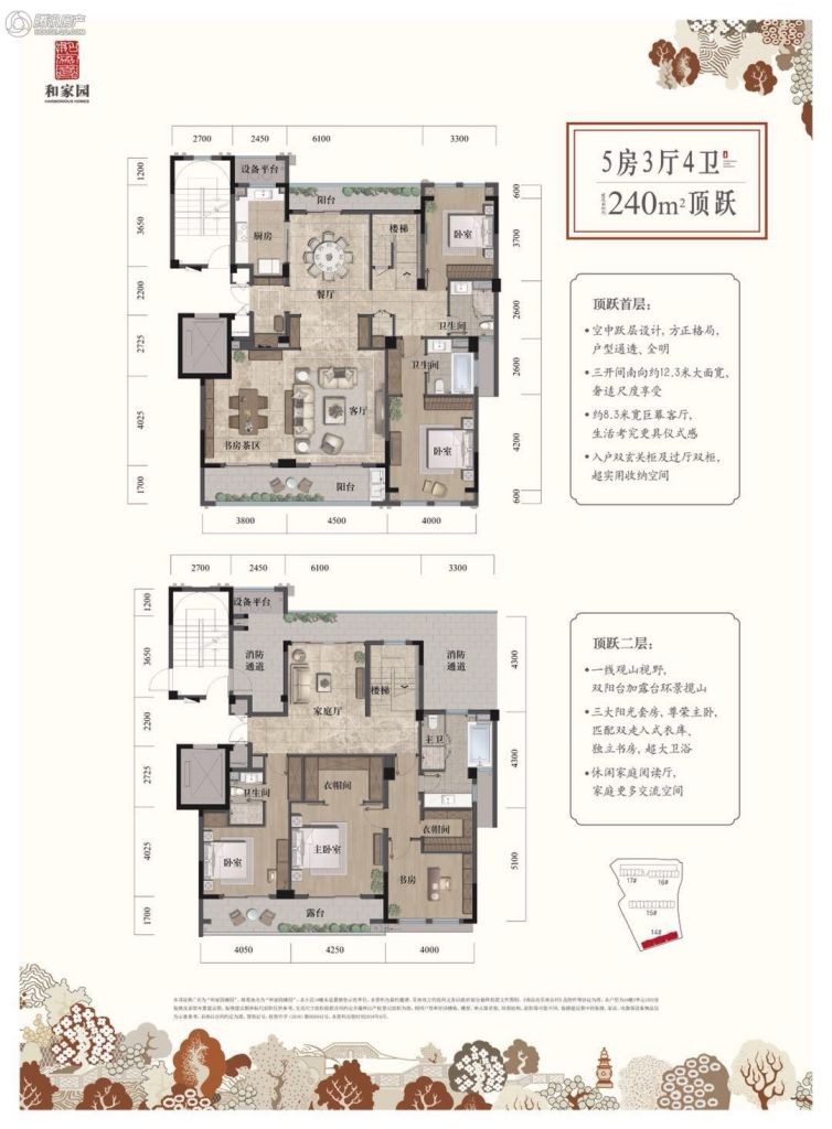 5房3厅4卫240㎡顶跃户型