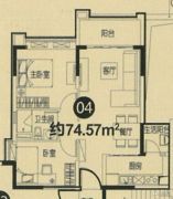 时代南湾2室2厅1卫74平方米户型图