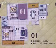园辉新都2室2厅1卫103平方米户型图