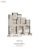 宝龙旭辉城3室2厅2卫95平方米户型图