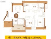 德润荣君府3室2厅2卫88平方米户型图