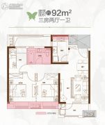 新城�Z悦城3室2厅1卫92平方米户型图