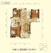 前川欣城二期3室2厅2卫119平方米户型图