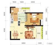 中海誉城1室2厅1卫53平方米户型图